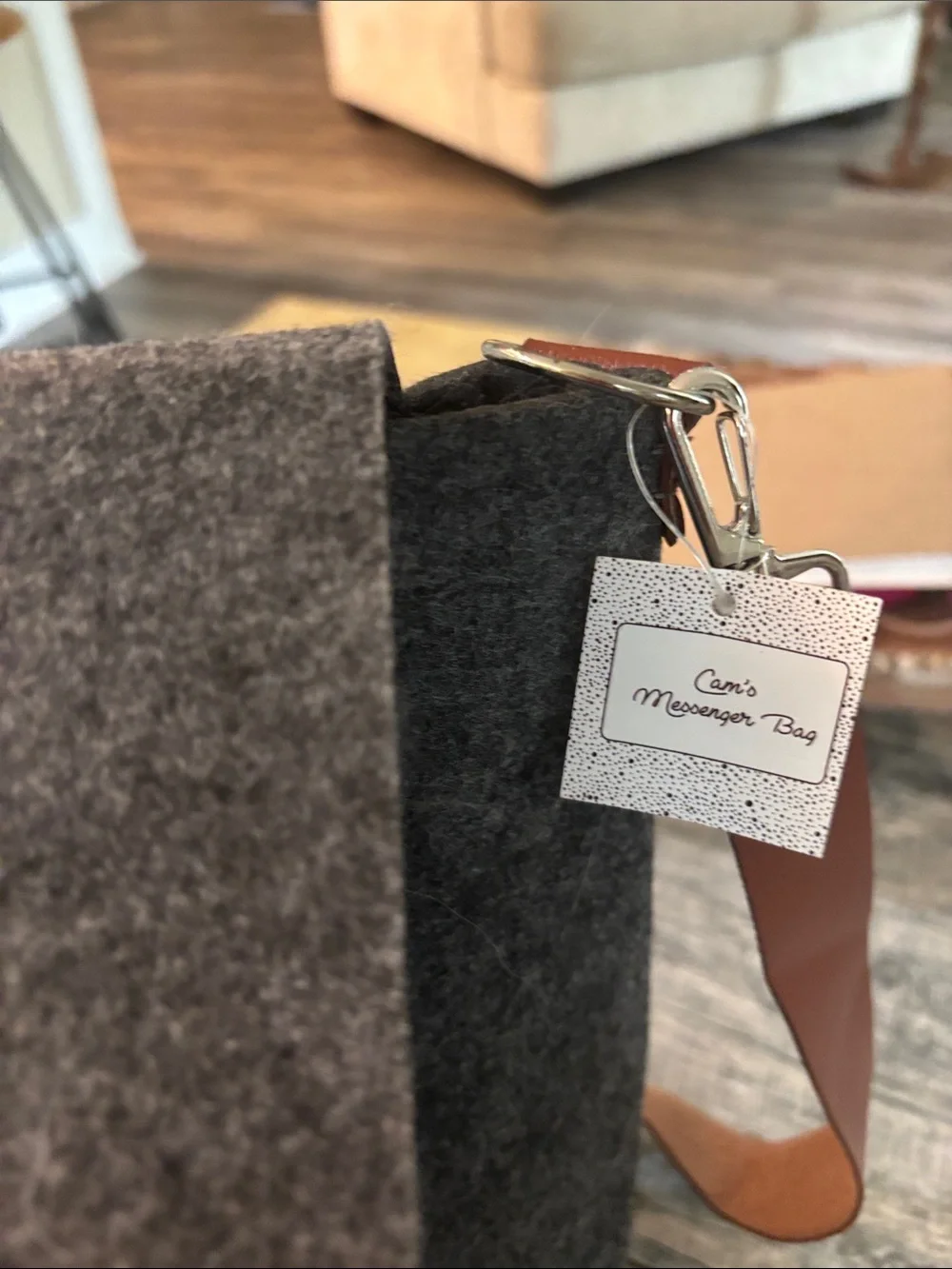 Men's Gray Felt Messenger Bag with Brown Leather Accent